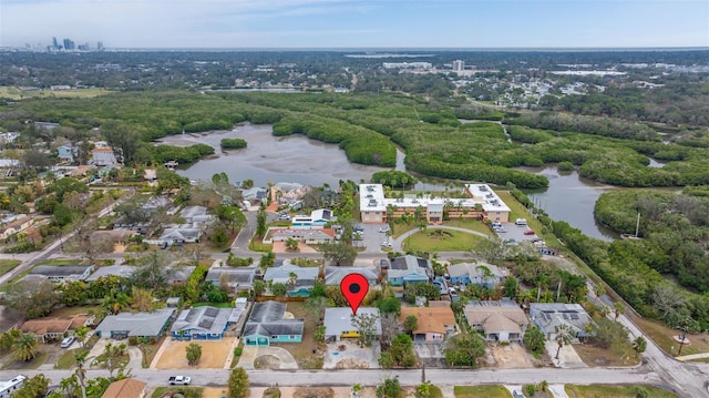 aerial view featuring a water view