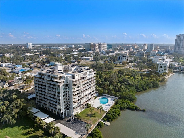 bird's eye view featuring a water view