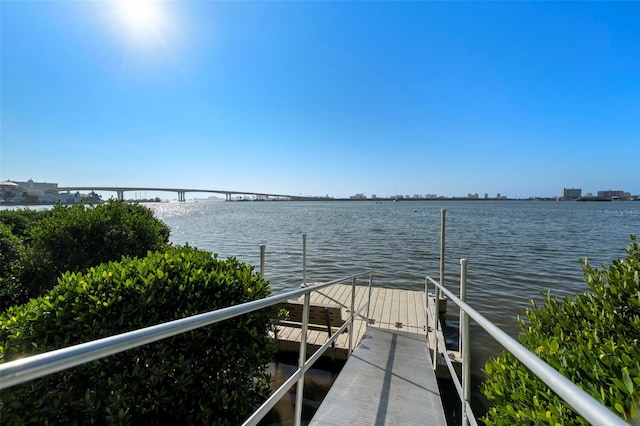 view of dock with a water view