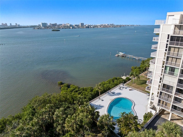 aerial view featuring a water view