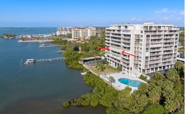 aerial view with a water view