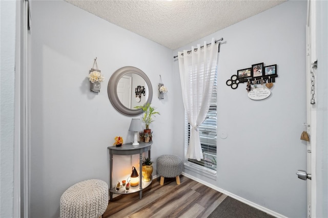 entrance foyer with a textured ceiling and hardwood / wood-style floors