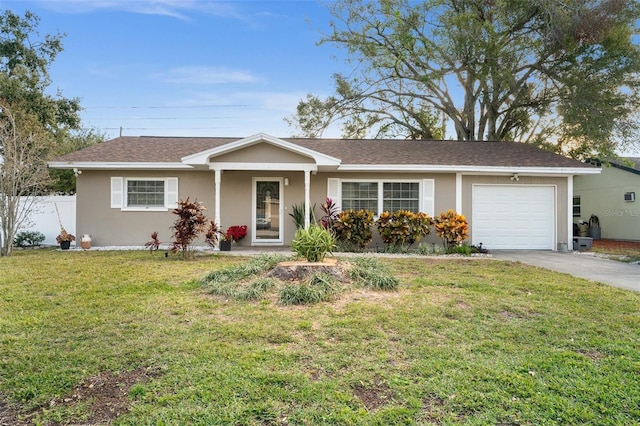 ranch-style house with a front lawn and a garage