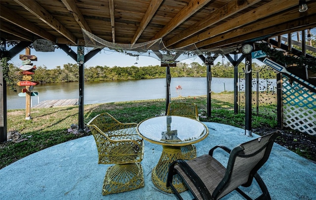 view of patio / terrace featuring a water view