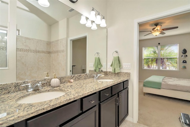 bathroom with vanity and ceiling fan