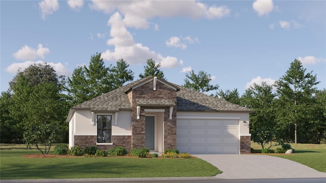 view of front of house featuring a front yard and a garage