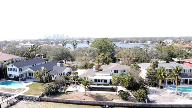 drone / aerial view featuring a water view