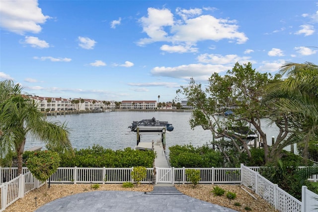 property view of water with a boat dock