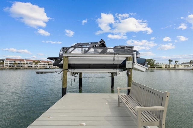 view of dock with a water view