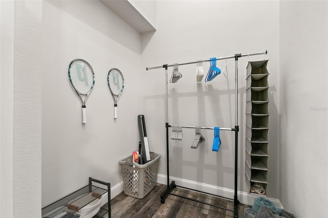 bathroom with hardwood / wood-style floors