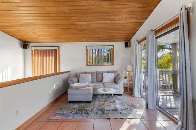 interior space featuring wooden ceiling and vaulted ceiling