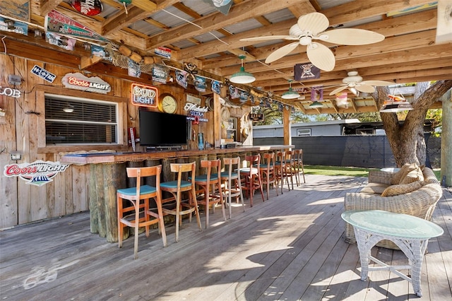 wooden terrace with exterior bar