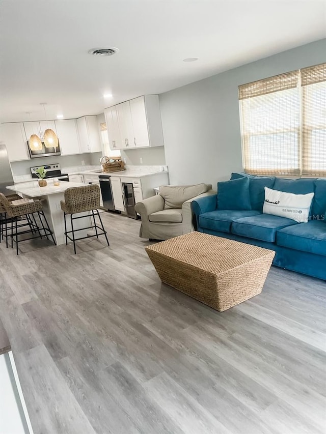 living room with light wood-type flooring