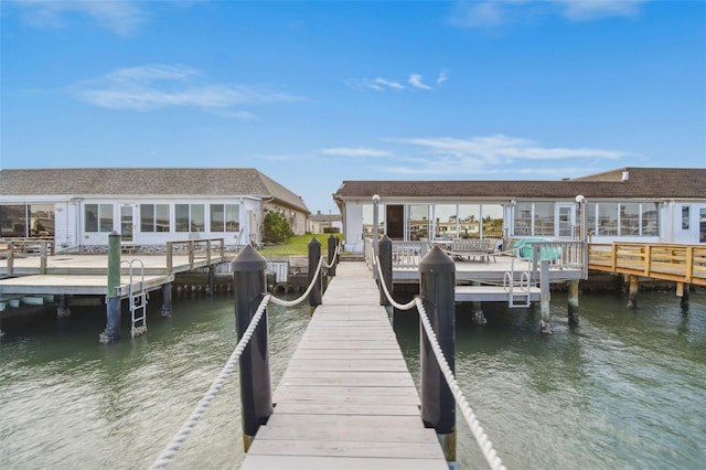 view of dock with a water view