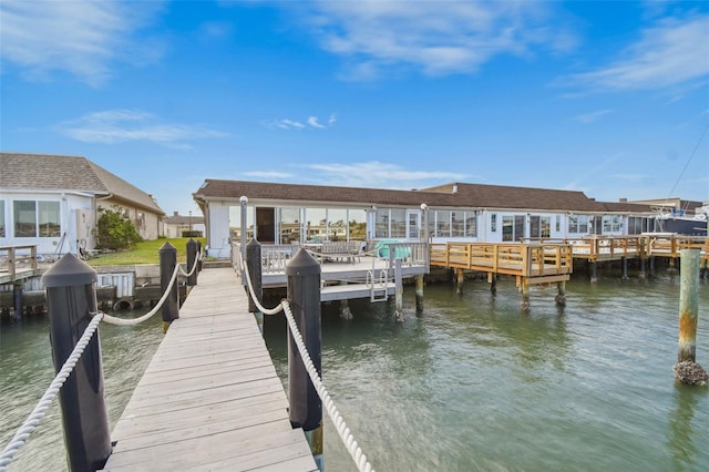 dock area with a water view