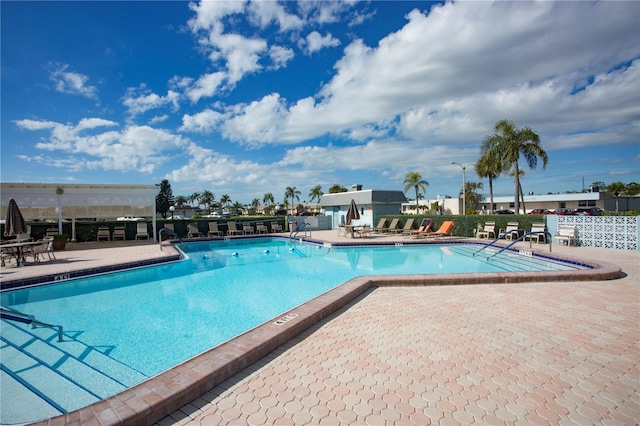 view of swimming pool with a patio