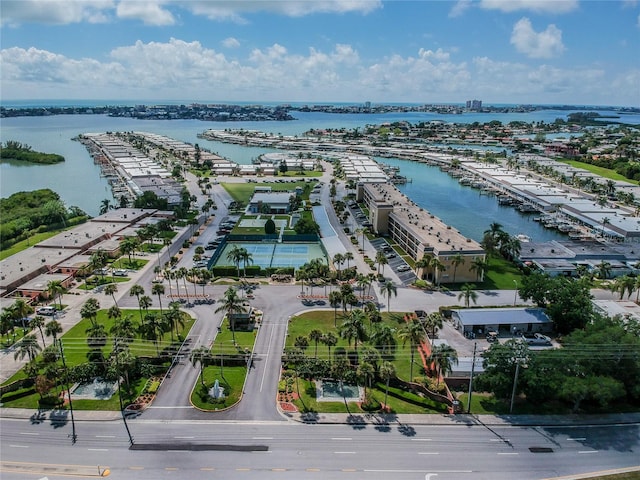 aerial view with a water view