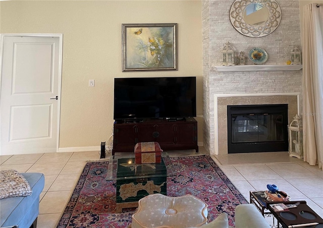 living room with light tile patterned flooring