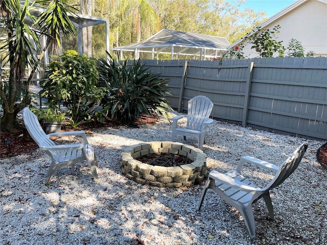 view of patio / terrace featuring a fire pit