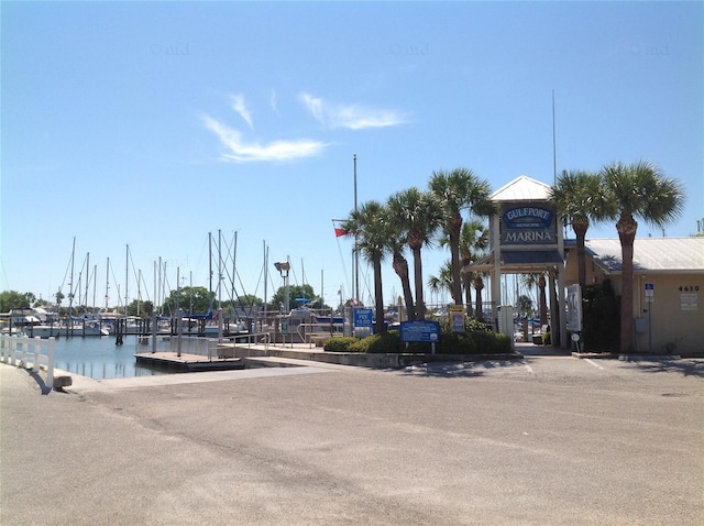 exterior space with a water view