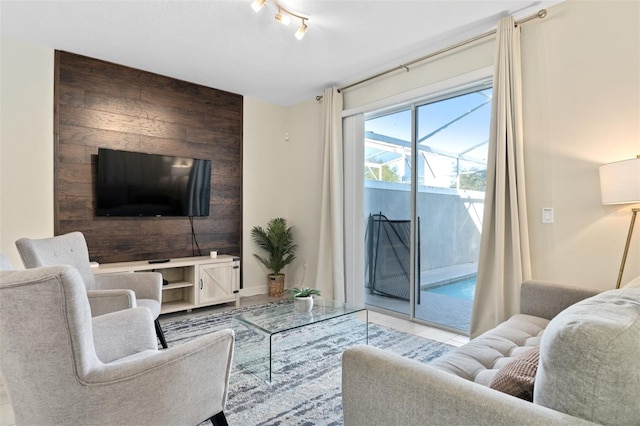 living room featuring light tile patterned floors