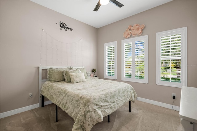 bedroom featuring carpet flooring and ceiling fan