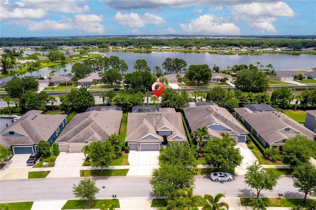 aerial view with a water view