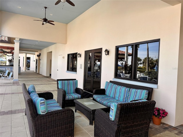 view of patio / terrace featuring an outdoor living space and ceiling fan