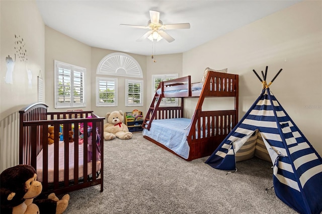 bedroom featuring carpet floors and ceiling fan