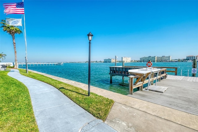 view of dock featuring a water view