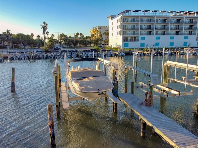 view of dock with a water view