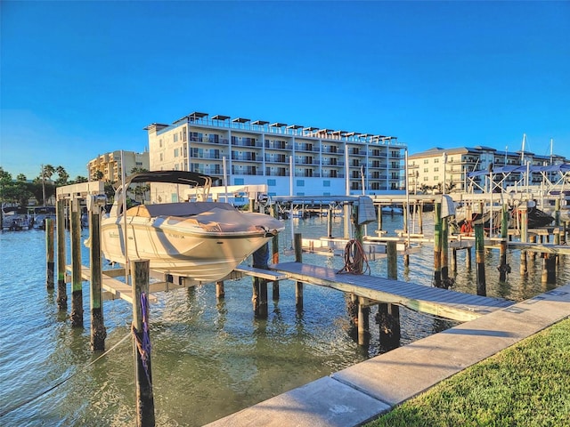 dock area featuring a water view