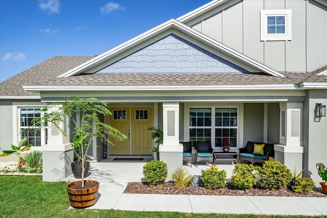 view of front of home with an outdoor hangout area and covered porch