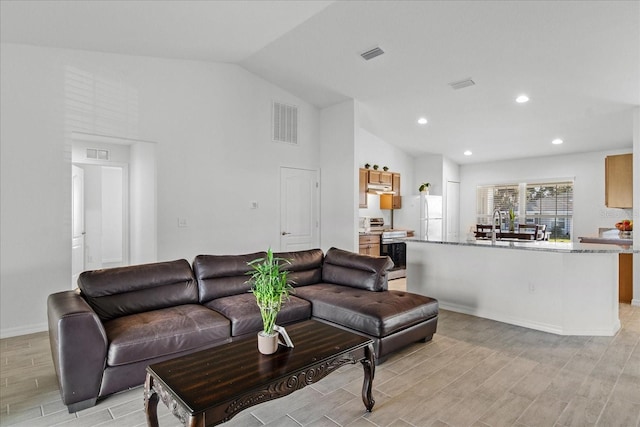 living room featuring vaulted ceiling