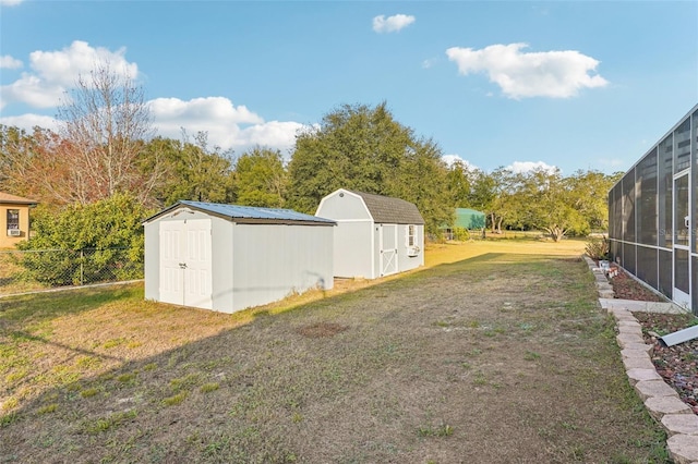 view of yard with a shed