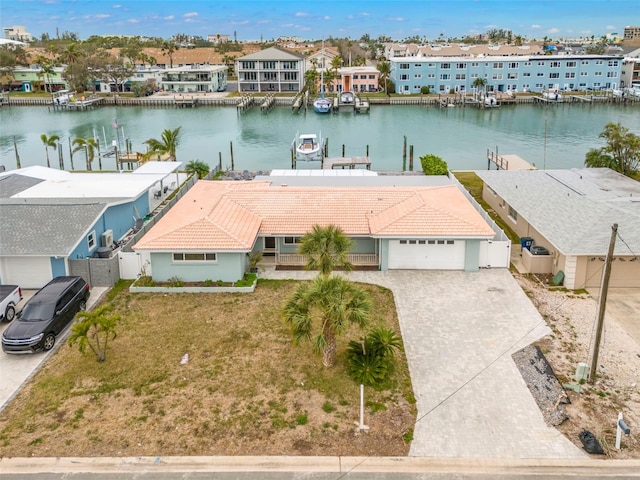 aerial view featuring a water view