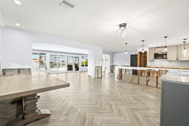 interior space featuring light parquet flooring