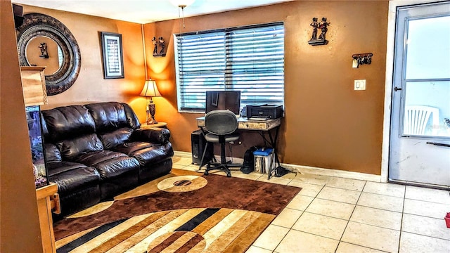 living room with light tile patterned flooring