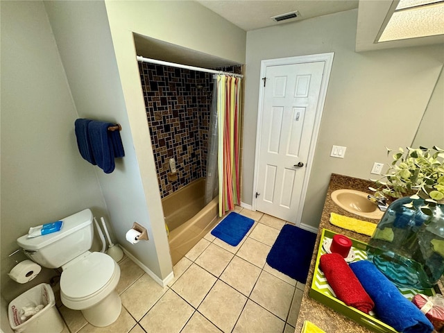 full bathroom featuring tile patterned flooring, vanity, toilet, and shower / bath combo