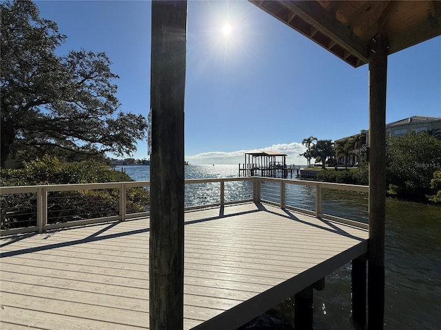 view of dock with a water view