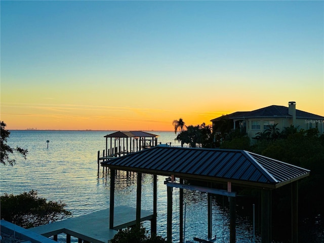 view of dock featuring a water view