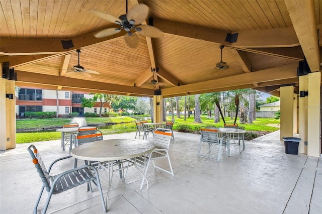 view of patio / terrace featuring a gazebo and ceiling fan