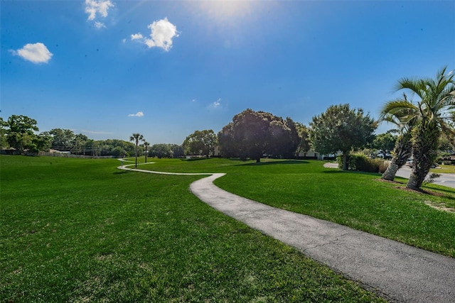 view of property's community with a lawn