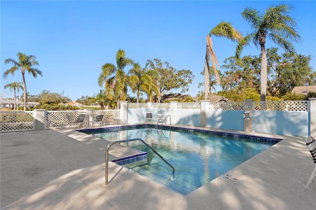 view of swimming pool with a patio area