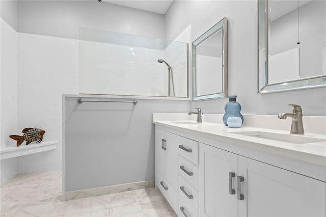 bathroom with vanity and walk in shower