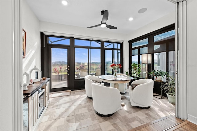 dining space with ceiling fan