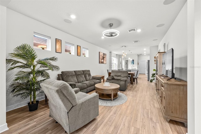 living room featuring light hardwood / wood-style flooring