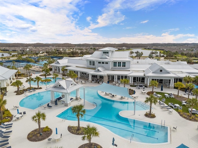 view of swimming pool with a patio area and a gazebo