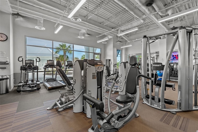 gym with ceiling fan