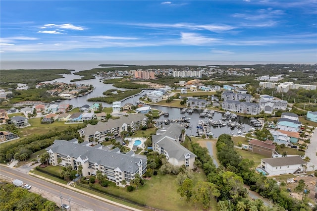 bird's eye view featuring a water view